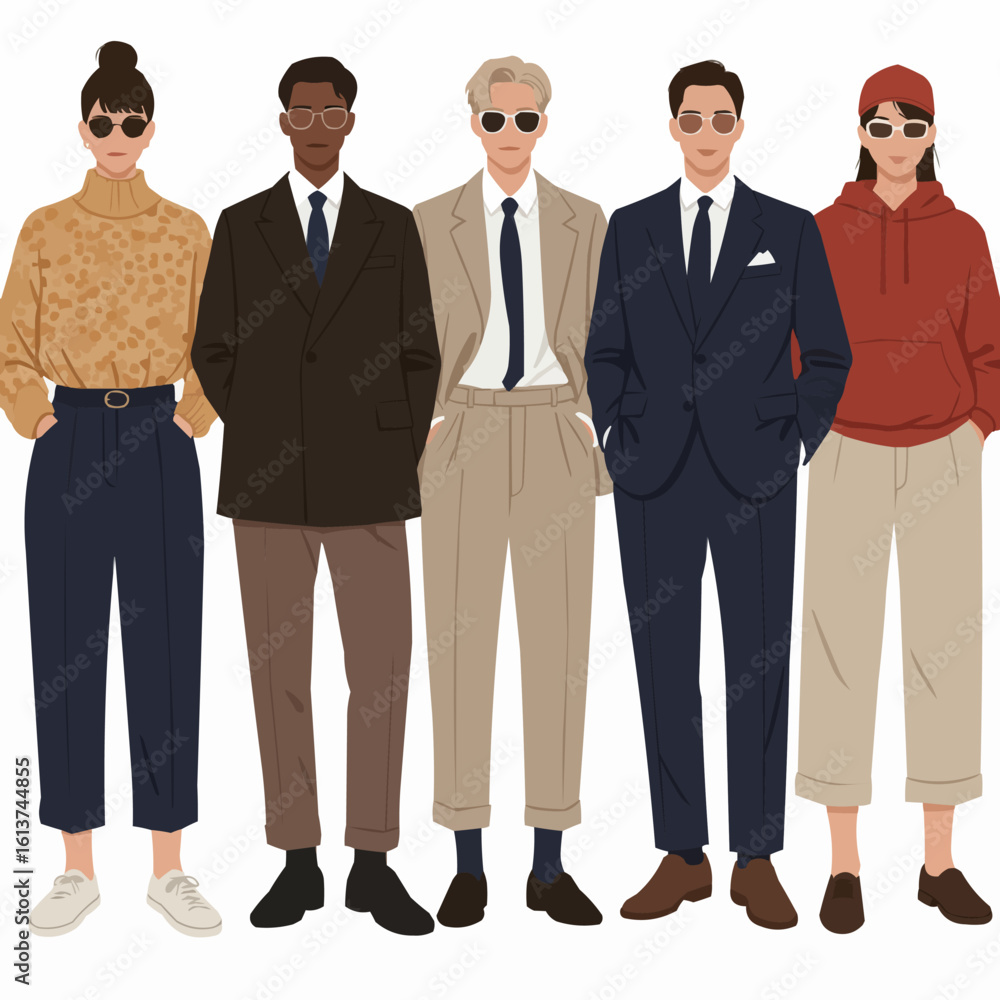 Fashionable People Illustrations Diverse Styles and Modern Attire Fashionable People Illustrations Diverse Styles and Modern Attire