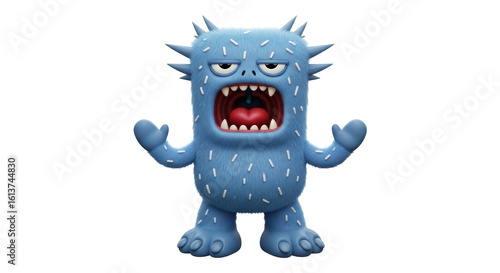 Isolated Blue Monster with Spikes