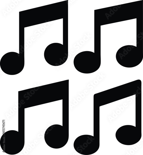 Black Musical Note Icon Minimalist Flat Design Vector in High Contrast