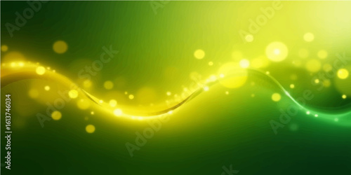 Bright yellow green wave with bokeh light sparkle and digital shimmer motion