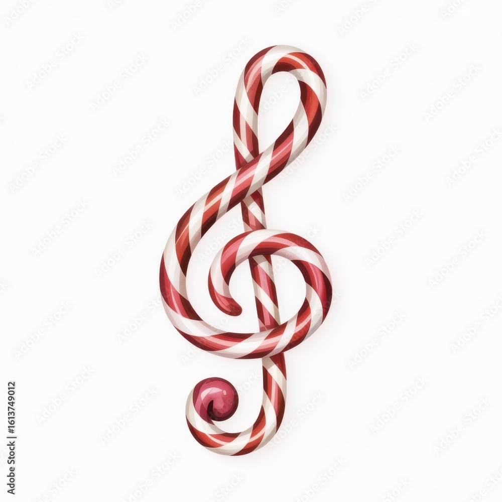 Fototapeta premium Whimsical Watercolor Illustration of a Candy Cane Treble Clef in Festive Colors for Holiday Cheer