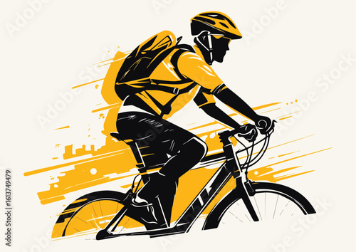 Cyclist with backpack riding a bicycle vector illustration for sports concept banner poster sticker card and textile design