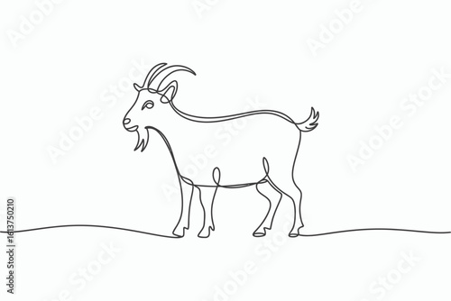 Simple line drawing of a goat isolated on white background
