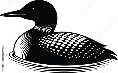 Loon bird silhouette, waterfowl line art, minimal wildlife drawing, floating bird vector, elegant nature illustration