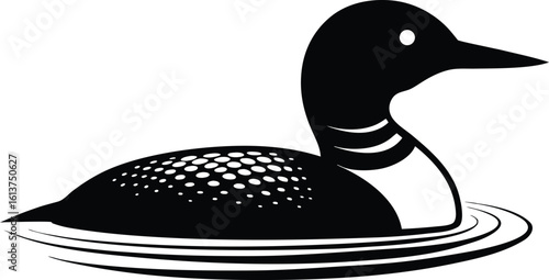 Loon bird silhouette, waterfowl line art, minimal wildlife drawing, floating bird vector, elegant nature illustration