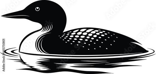Loon bird silhouette, waterfowl line art, minimal wildlife drawing, floating bird vector, elegant nature illustration