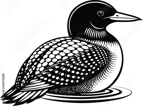 Loon bird silhouette, waterfowl line art, minimal wildlife drawing, floating bird vector, elegant nature illustration