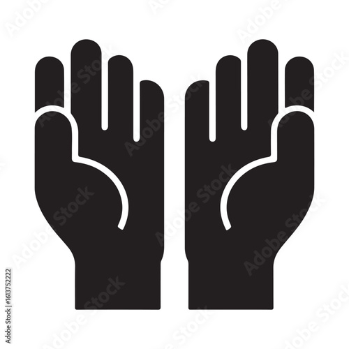 Two Hands Open in Prayer or Supplication Silhouette vector icons.