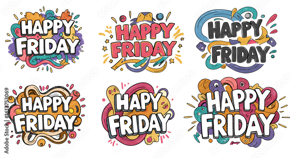 Fototapeta premium Colorful and vibrant Happy Friday illustrations for social media posts and marketing campaigns