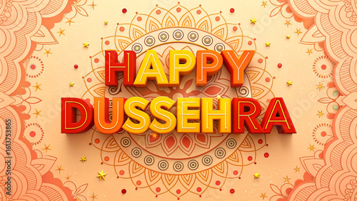 Happy Dussehra 3D Text with Mandala Background