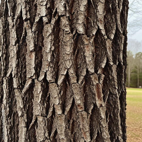 Close-up view of rough tree bark with intricate textures and patterns.