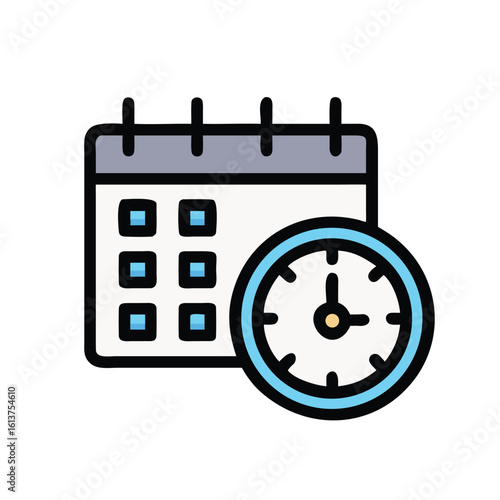 Vector illustration of calendar and clock representing time management and planning
