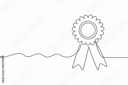 Single line drawing of a rosette award isolated on white background