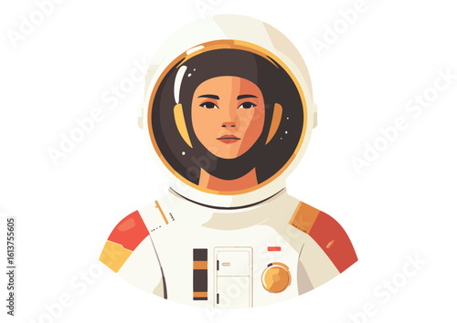 Portrait of a Confident Female Astronaut in Space Suit Vector Illustration Isolated on White Background Ideal for Space Exploration Science Technology and