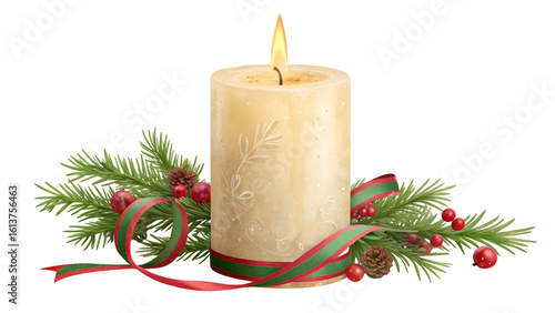 christmas candle and decorations, Christmas ornaments decorative candle isolated on transparent background