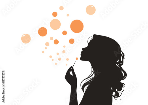 Silhouette of a beautiful girl blowing soap bubbles vector illustration isolated on white background concept for print web design banner poster sticker card and