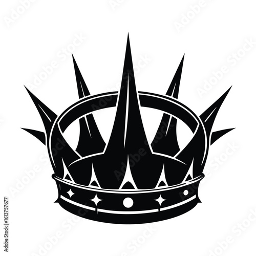 Spiked Crown Black and White Graphic Royalty King Queen Design on White Background