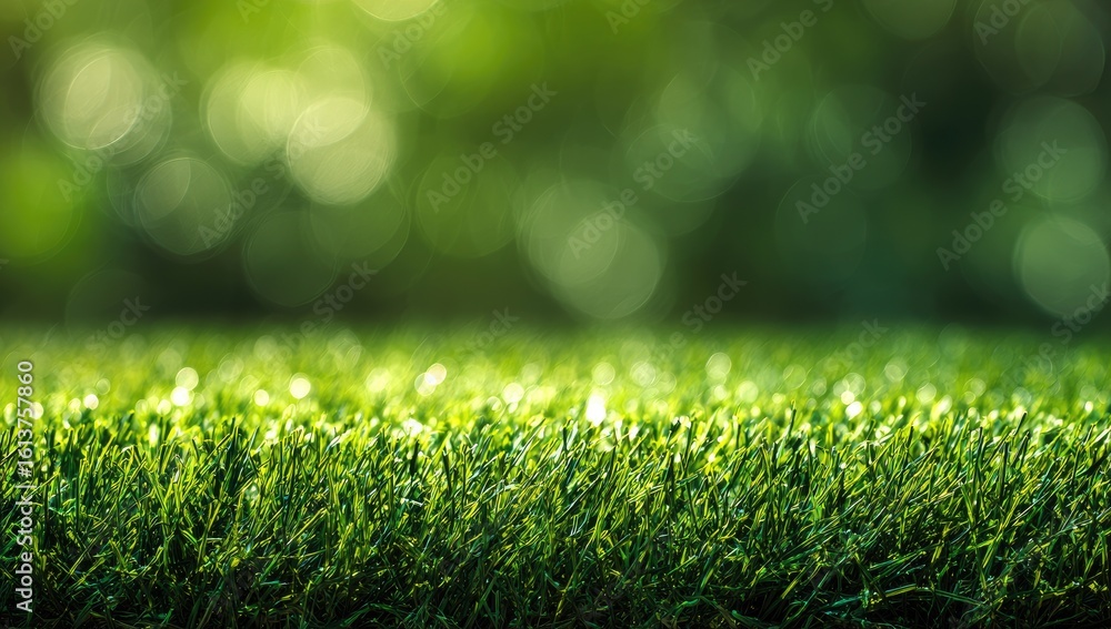 Naklejka premium Lush green grass in sunlight, blurred background