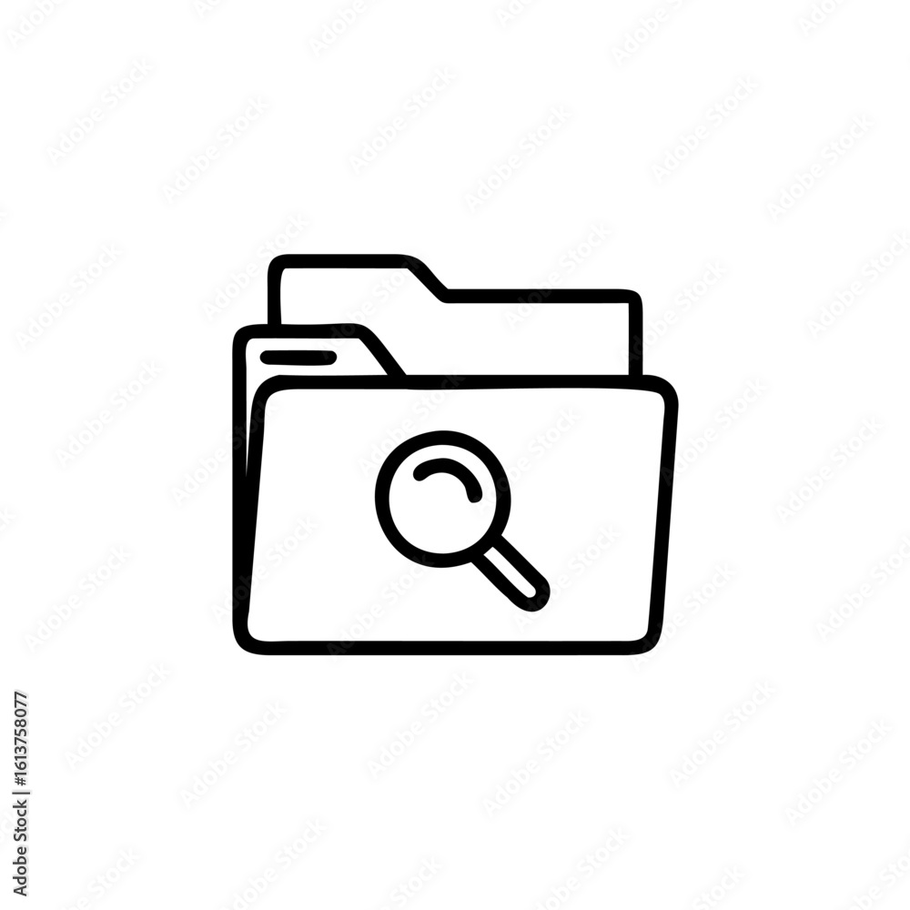 Outline icon a folder with a magnifying glass on file document Outline icon a folder with a magnifying glass on file document
