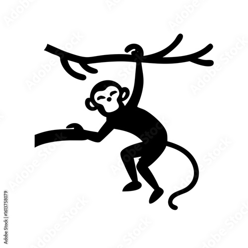 Monkey Silhouette Hanging from Tree Under Orange Sky