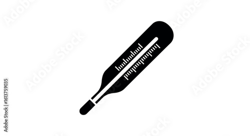 Medical Thermometer Icon: A sleek black and white illustration of a classic medical thermometer, symbolizing health and temperature measurement.