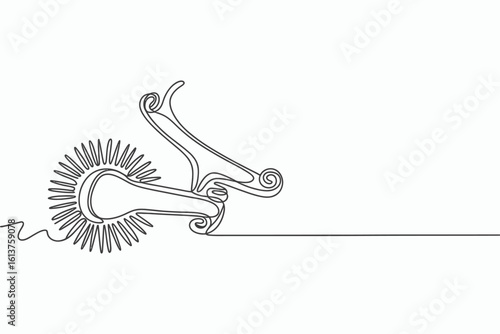 Continuous line drawing of a trumpet bell and mouthpiece isolated on white background