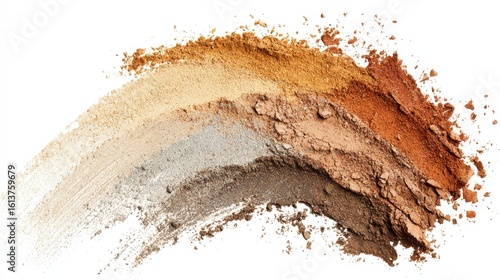 Assorted Earth Tone Pigments On White Background. Natural Mineral Powders For Art And Cosmetics