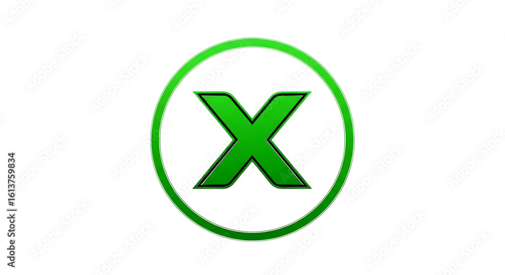 Obraz premium Bright green letter x inside an oval shape with a metallic glow isolated on transparent background