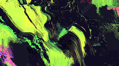 Abstract glitch background with green and purple swirls  