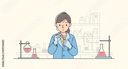 Serious Female Scientist Examining Test Tube in Laboratory
