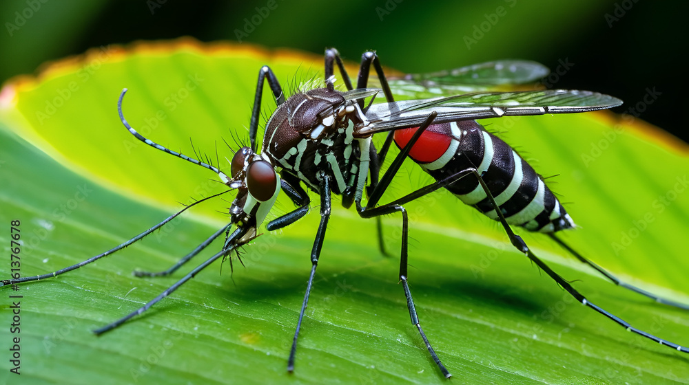 Naklejka premium Aedes mosquito in a tropical environment.