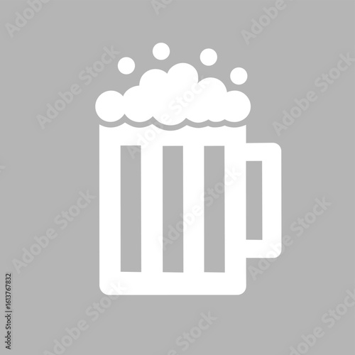 White beer mug icon with foam on gray background in flat minimalist vector style