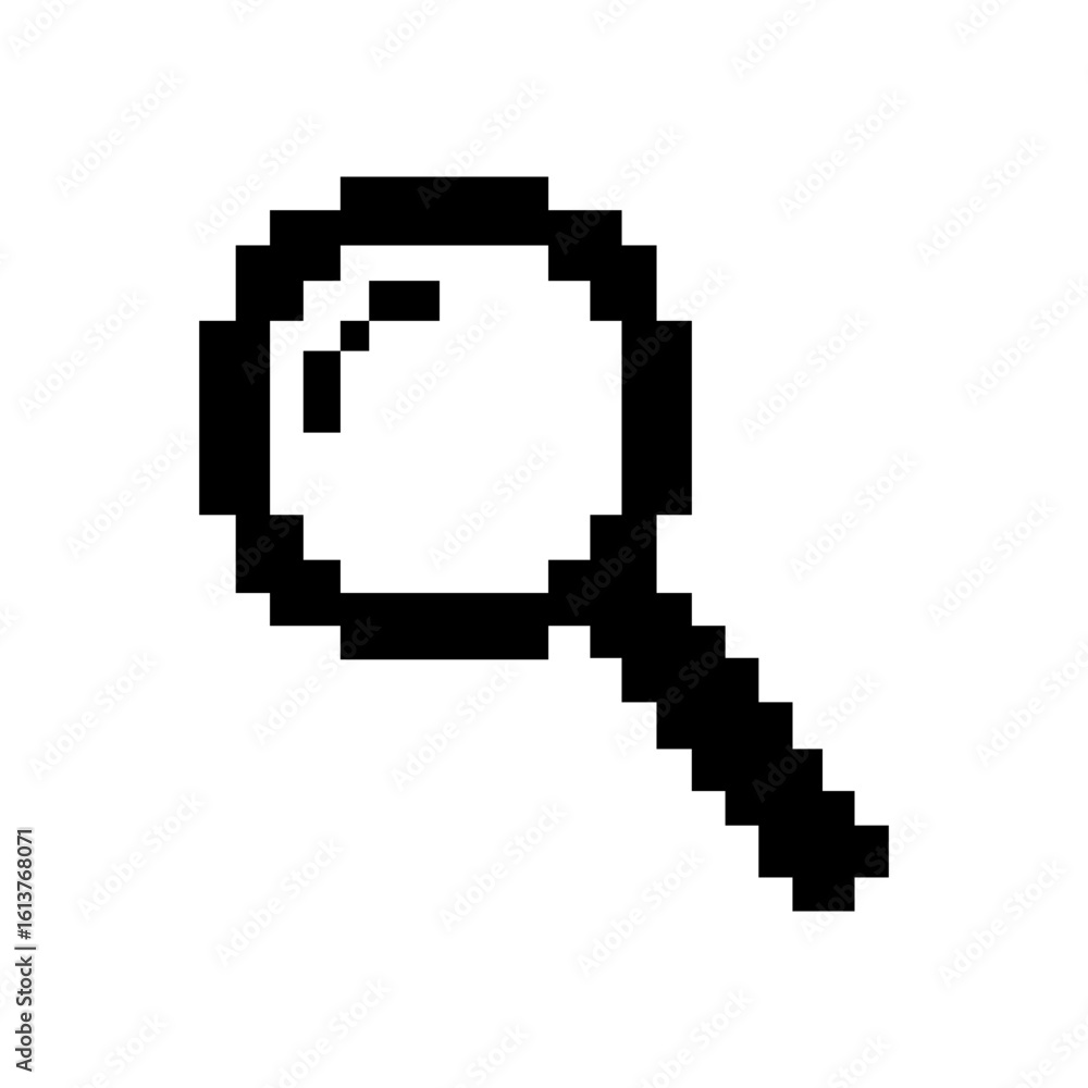 Obraz premium Magnifying glass pixel icon. Search tool pixel art.