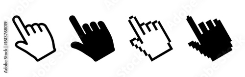 Hand cursor pixel icons set. Pointer clicking symbol. Vector illustration.