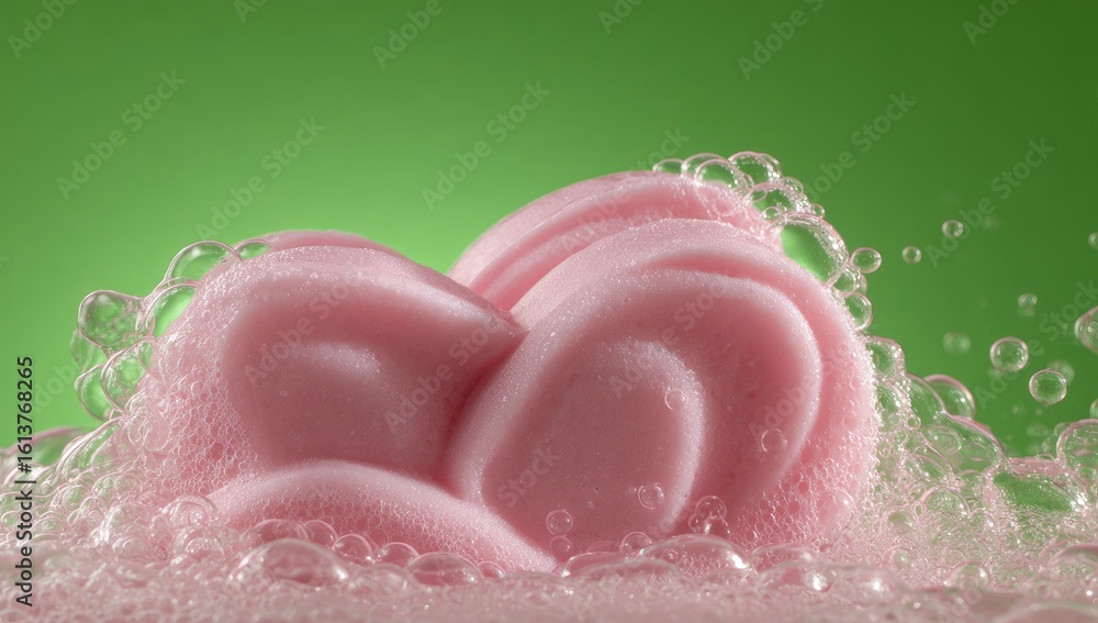 Fototapeta premium Pink soap bar in soapy water