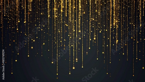 Elegant golden light particles falling vertically like rain