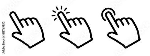 Hand cursor icons set. Pointer clicking symbol. Vector illustration.