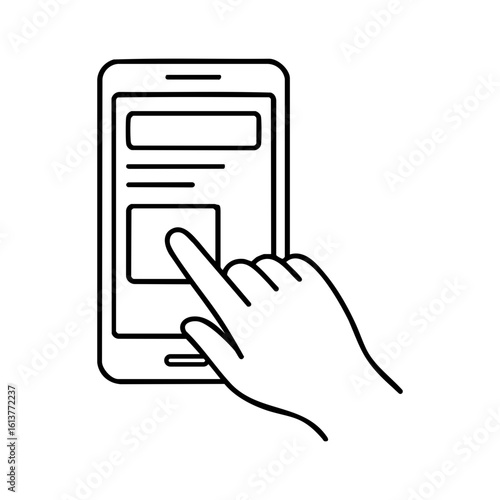 Hand tapping screen on mobile app interface