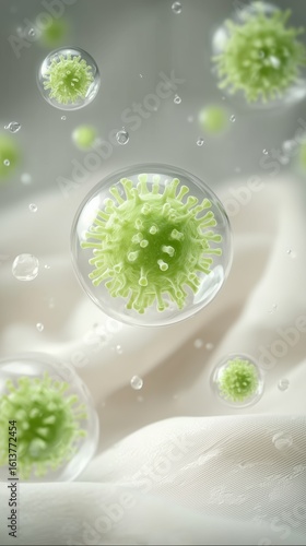 microscopic close-up of bacteria and viruses on fabric