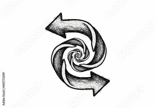 Swirling arrows forming a vortex with detailed line work art