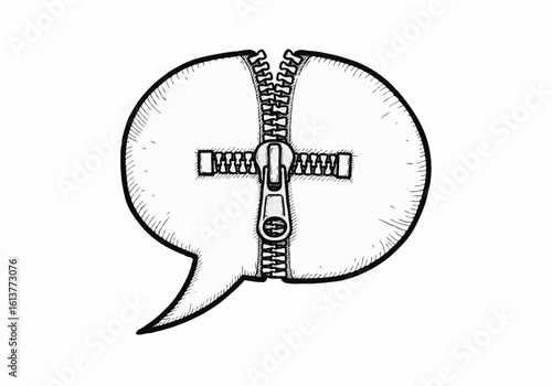 Speech bubble with zipper closing it communication concept art