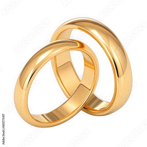 Golden wedding rings isolated on transparent background