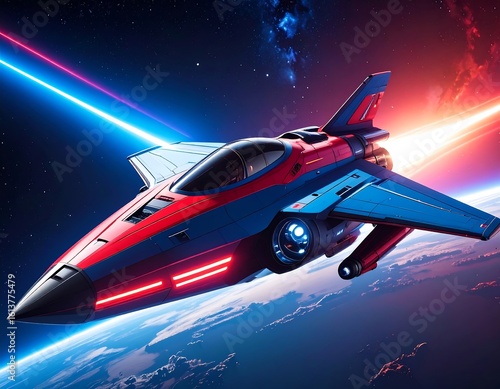 Futuristic space vehicle in orbit