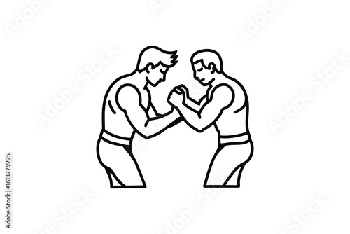 Intense Arm Wrestling Match Depicted in a Clean Black and White Silhouette Style silhouette This image