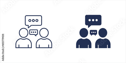 Two people icons with speech bubbles showing communication and conversation dialogue discussion
