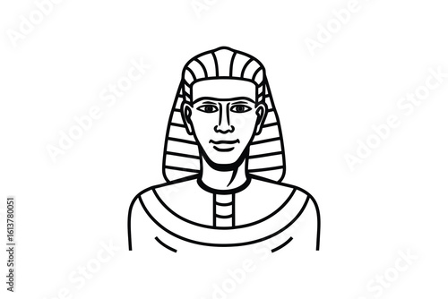 Egyptian Pharaoh Portrait with Nemes Headdress and Broad Collar in Black and White Silhouette illustration pharaoh