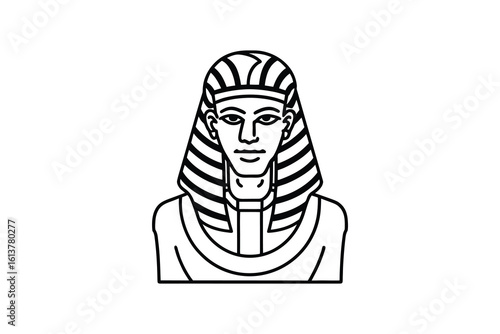 Egyptian Pharaoh Bust Illustration with Nemes Headdress and Collar in Black and White Silhouette This black