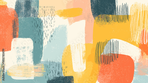 Abstract colorful painting with bold brush strokes and textures  