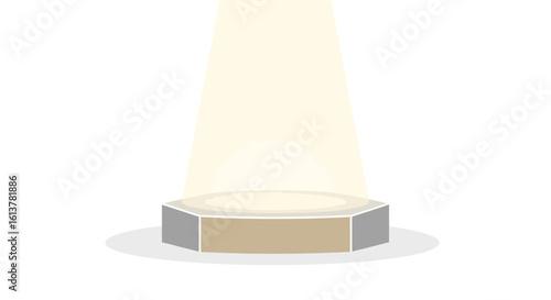 Empty hexagonal podium with a bright spotlight for product presentation or award ceremony.