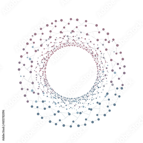 Abstract circular network design with blue and red dots  